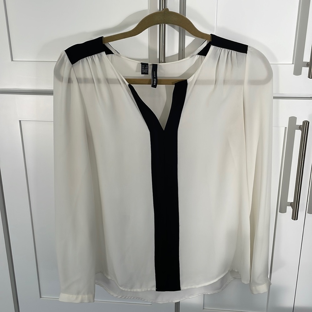 Mango Black and White Blouse